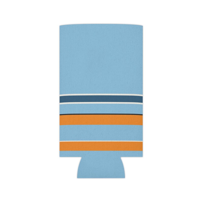 Abstract Racing Stripe Can Cooler, Powder Blue Marigold Geometric Can Insulator (Sarthe ’68), Motorsport Gift image 6