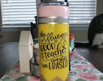 Pencil Teacher Tumbler: Glitter Teacher Appreciation Gift