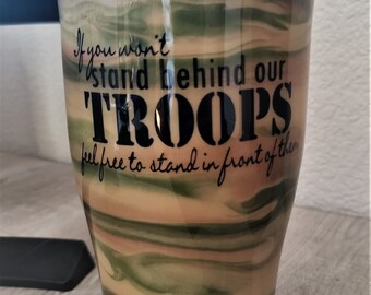 Camo Glitter Tumbler: Military Support Gift, Personalized Option