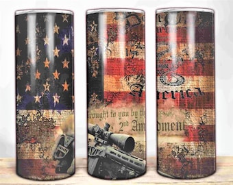 Distressed American Flag Rifle Tumbler: 2nd Amendment Coffee Cup
