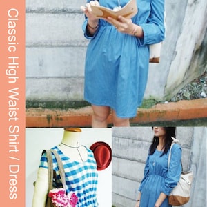 Classic high waist Dress / Shirt digital sewing pattern - Instant download -