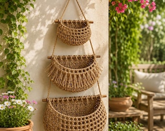 Crochet Hanging Fruit Basket Pattern, 3 Tier Produce Organizer (PDF)