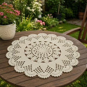 Mönster för virkad duk i vintage-stil med blommönster, rund spetsduk (PDF)