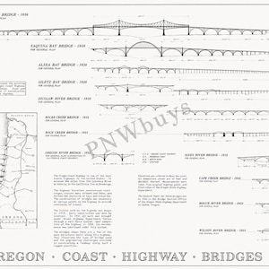 Oregon Coast Highway Bridges Print | Digital Download | Vintage Engineering Wall Art