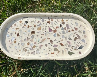 Cream Eco Resin Abalone Shell Crystal Trinket Ring Catch All Tray