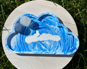 Eco Resin Cloud Blue White Swirl Trinket Tray