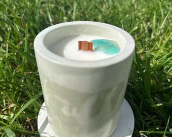 Amazonite Cloud Carving Pillar Concrete Wood Wick Crystal Candle