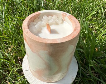 Concrete Black Wood Wick Black Obsidian Crystal Pillar Candle