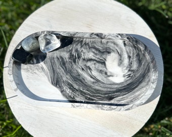 Eco Resin Black/White Swirl Crystal Trinket Tray