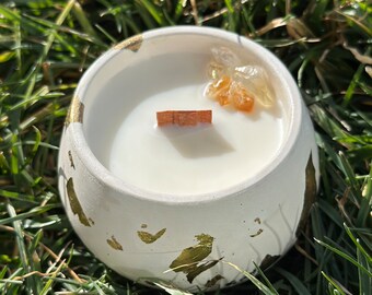 Citrine Crystal Shard Gold Leaf Soy Wood Wick Candle