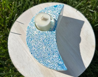 Eco Resin Blue Glitter Moon Tealight Candle Holder