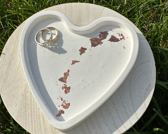 Eco Resin Rose Gold Foil Heart Crystal Trinket Ring Tray