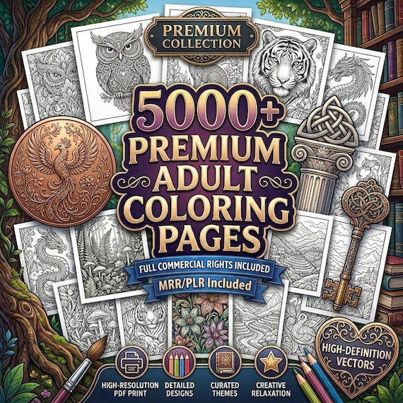 Adult Coloring Pages Bundle, Coloring Books for Adults, Relaxing Adult Coloring Pages, Adult Coloring Printable Pages, 4750+ PNG Files