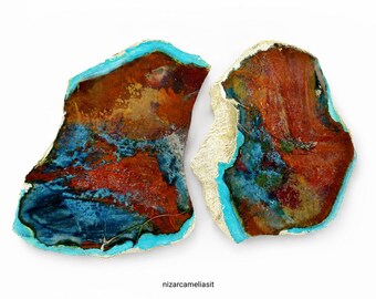 Natural Pancawarna Agate Slabs   Polished Multicolor Gemstone Collector Pair
