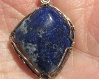 Afghanistan Blue Lapis Lazuli  pendant in Argentium Silver  wire