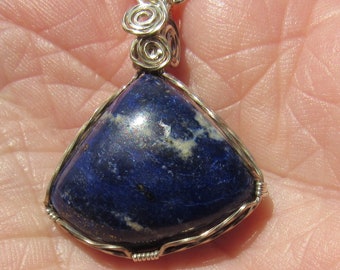 Afghanistan Blue Lapis Lazuli  pendant in Argentium Silver  wire