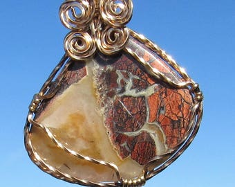 Mosaic Agate Cabochon wire wrapped necklace.