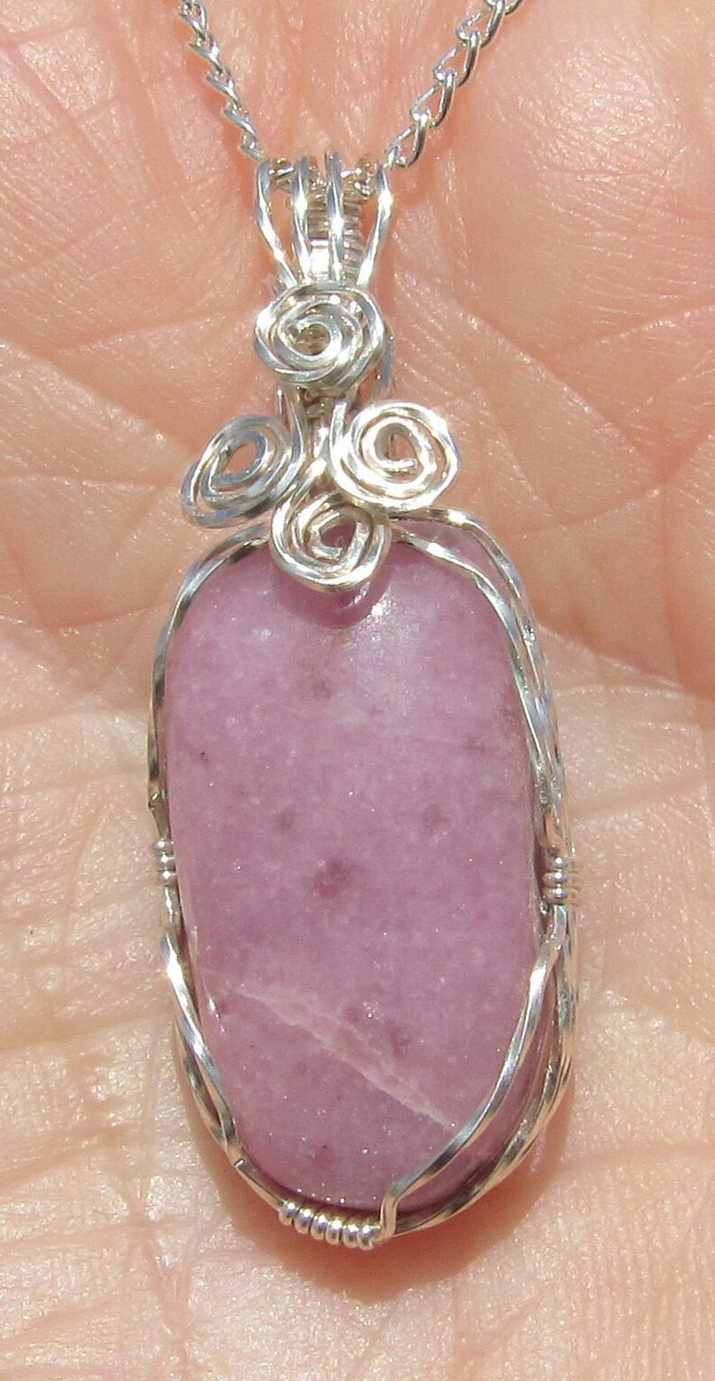 Lepidolite cabochon pendent wrapped in Argentium silver | Etsy