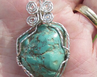 Natural Turquoise Nugget in silver wire