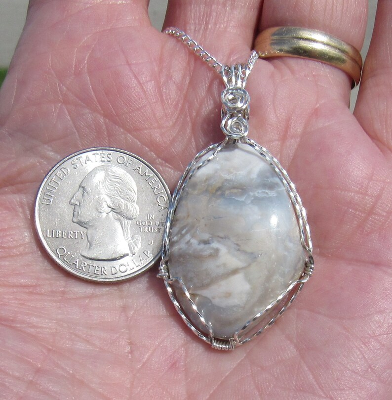 Mozarkite Cabochon wire wrapped pendant in Argentium Sterling Silver