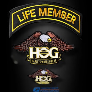 HOG Life Member Embroidered Patch Iron-Sew on 3 Pieces Set