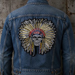 Indian Motorcycle Feathered Skull Large Embroidered Patch Iron-Sew on