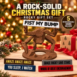 Sci-Fi Decor, Rocky (Project Hail Mary) Desk Figure,  Interchangeable Quote Signs (5 Included), Fist My Bump Figurine, Great Gift!