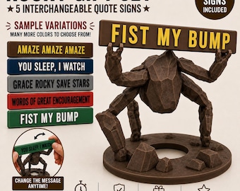 Sci-Fi Decor, Rocky (Project Hail Mary) Desk Figure,  Interchangeable Quote Signs (5 Included), Fist My Bump Figurine,