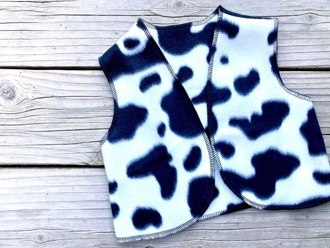 Cow Print Zipper Fuzzy Sleeveless Vest main image 1