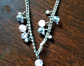 Express Gold with Pink Beads Drop Adjustable Necklace