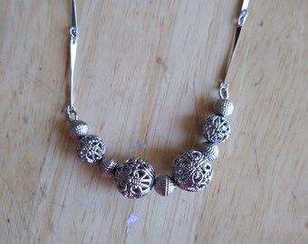 Silver Beaded Linked Necklace