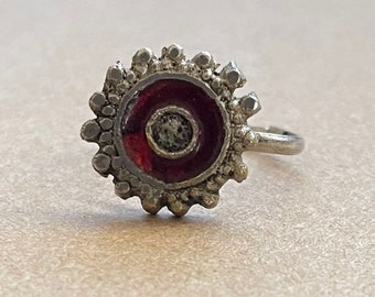 Red Enamel Silver Adjustable Israeli Ring