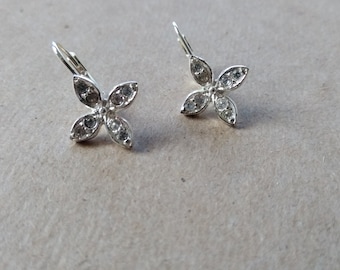 Silver with Rhinestones Flower Earrings