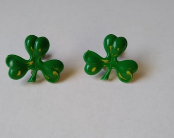 Green Clover Screw Back Earrings
