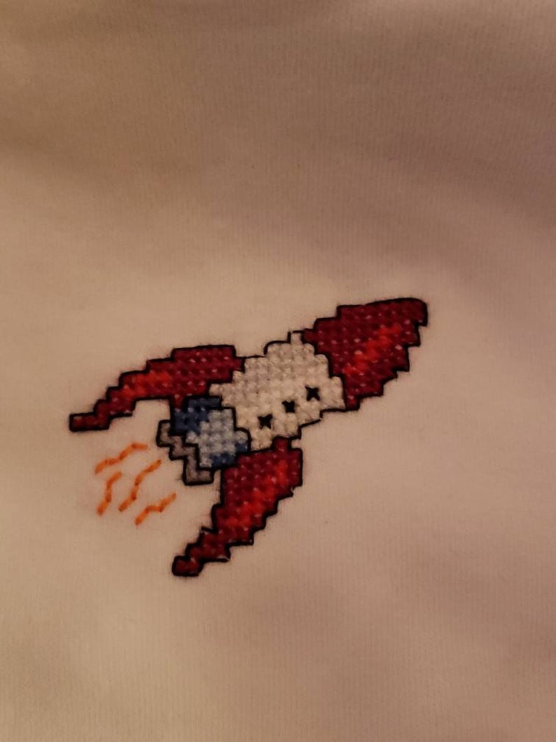 Rocket Motif cross stitch baby bib