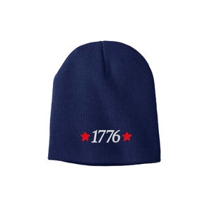 1776 America embroidered beanie/skull caps; Patriotic beanie skull caps multiple colors;