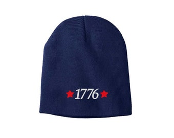 1776 America embroidered beanie/skull caps; Patriotic beanie skull caps multiple colors;