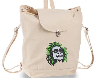 Horror Film Embroidered Heavy Canvas Backpacks with cell phone pocket; Beetlejuice