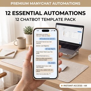 12 ManyChat Automations Bundle | ManyChat Automation Templates | Chatbot Marketing System | Lead Generation Funnel | Canva Editable PLR