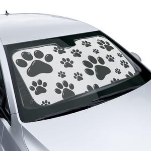 Auto-Sonnenschutz mit schwarzem Pfotenabdruck, Pfotenabdrücke, schwarz-weiße Muster, Geschenke | Auto-Sonnenschutz mit Pfotenabdruckmuster