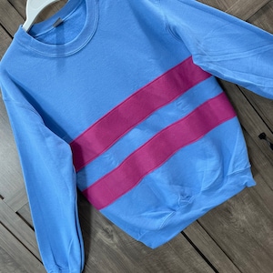 Frisk shirt, Undertale shirt, Frisk sweatshirt, costume, cosplay shirt, blue with fushia stripes, unisex adult sizes image 1