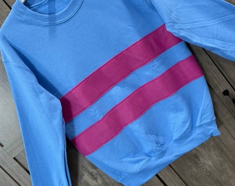 Frisk shirt, Undertale shirt, Frisk sweatshirt, costume, cosplay shirt, blue with fushia stripes, unisex adult sizes