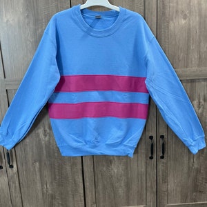 Frisk shirt, Undertale shirt, Frisk sweatshirt, costume, cosplay shirt, blue with fushia stripes, unisex adult sizes image 2