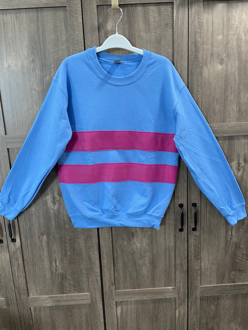 Frisk shirt, Undertale shirt, Frisk sweatshirt, costume, cosplay shirt, blue with fushia stripes, unisex adult sizes image 2