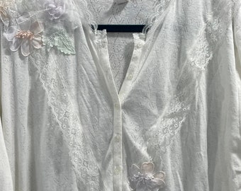 Vtg NWT Cinzia Linea Intima Rosettes Embellished Mid Calf White Nightgown Small
