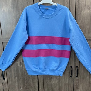 Frisk shirt, Undertale shirt, Frisk sweatshirt, costume, cosplay shirt, blue with fushia stripes, unisex adult sizes image 4