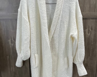 Diana Marco Vintage 80’s Cream Boucle Knit Open Drape Cardigan Sweater One Size EXCELLENT CONDITION