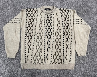 VTG Protege' Collection Sweater Mens Large Cosby Coogi Knit L/S Black Beige