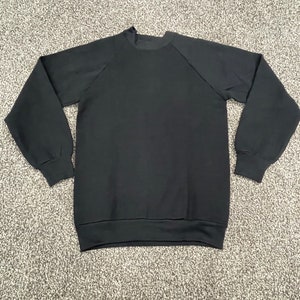 Vintage Black Sweatshirt Mens Small Black FOTL Blank Pullover Crewneck NOS USA