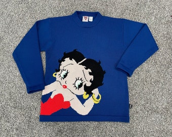 Vintage MGM 1997 Exklusiver Betty Boop Wollmischung Oversize Strick Tunika Pullover Damen Gr. Medium SELTEN